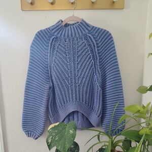Free People Periwinkle Cable Knit Turtleneck Sweater
